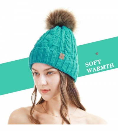 Skullies & Beanies Women Winter Pompom Beanie Hat with Warm Fleece Lined- Thick Slouchy Snow Knit Skull Ski Cap - 1 Mint Gree...