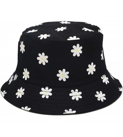 Bucket Hats Unisex Print Double-Side-Wear Reversible Bucket Hat - Small Flower Black - CW19972TKIE $12.90