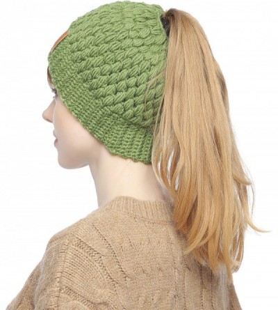 Cold Weather Headbands Women's Crochet High Bun Beanie Warm Ponytail Hat Soft Stretch Winter Skull Cap - Green - CQ18IIZAE2D ...