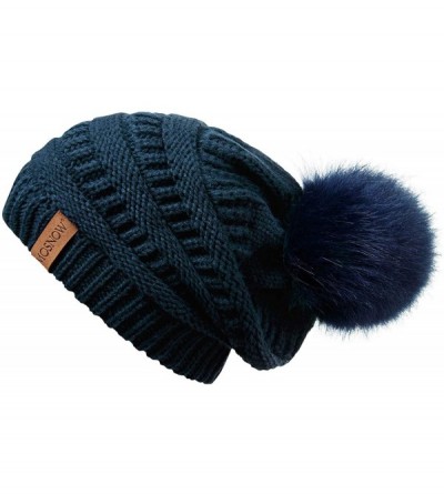 Skullies & Beanies Women's Skullies Trendy Winter Chunky Soft Stretch Cable Knit Beanie Skully Faux Fur Pom Pom Hat Crochet C...