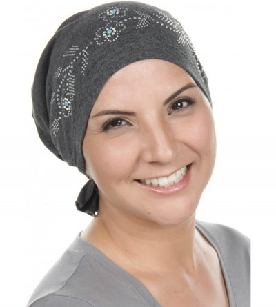 Skullies & Beanies The Abbey Cap with Rhinestones Chemo Caps Cancer Hats for Women - 12 -Charcoal Gray W/Crystal Island Flowe...