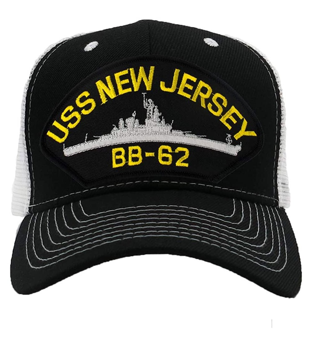 Baseball Caps USS New Jersey BB-62 Hat/Ballcap Adjustable"One Size Fits Most" - Mesh-back Black & White - CE18W5HMGLO $18.32