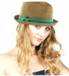 Fedoras Women's Solid Color Ribbon Spring Summer Porkpie Fedora Hat - Dark Natural/Mint - C411WWYFQXP $28.86