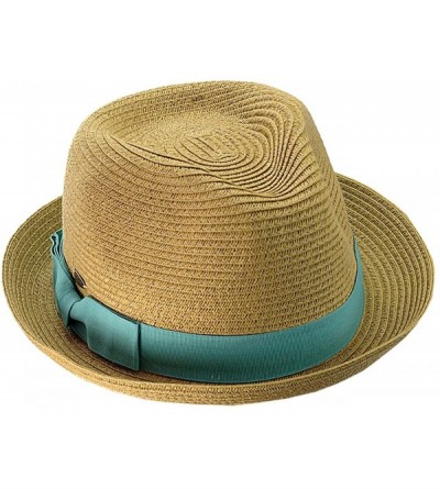 Fedoras Women's Solid Color Ribbon Spring Summer Porkpie Fedora Hat - Dark Natural/Mint - C411WWYFQXP $15.59