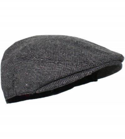 Newsboy Caps Street Easy Herringbone Driving Cap with Quilted Lining - Black and Gray - CD121L9W6HZ $24.35