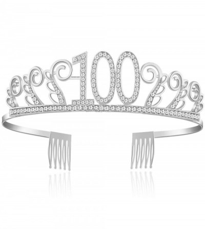 Headbands Birthday Rhinestone Princess Silver 21st - Silver-100th - CO18O74RYT6 $27.08