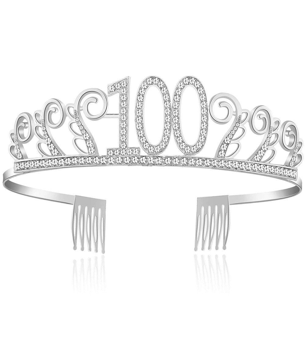 Headbands Birthday Rhinestone Princess Silver 21st - Silver-100th - CO18O74RYT6 $13.39