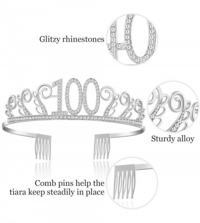 Headbands Birthday Rhinestone Princess Silver 21st - Silver-100th - CO18O74RYT6 $13.39