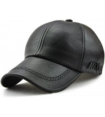 Baseball Caps PU Leather Baseball Cap Casquette Flat Hat European and American Retro Style for Men - Black_1 - CG187Q97SKC $1...
