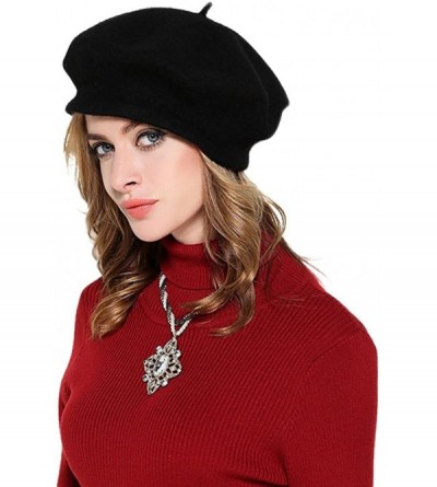 Skullies & Beanies Adults Classic French Beret Hat Winter Wool Artist Plain Beanie Cap - Black/Adults - CB186AT2XWW $11.26