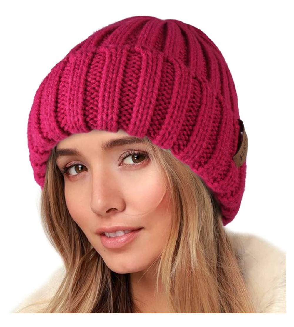 Skullies & Beanies Knit Beanie Hats for Women Men Double Layer Fleece Lined Chunky Winter Hat - Garnet Red - CC12LVMP3QD $11.41