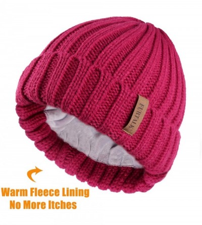 Skullies & Beanies Knit Beanie Hats for Women Men Double Layer Fleece Lined Chunky Winter Hat - Garnet Red - CC12LVMP3QD $11.41