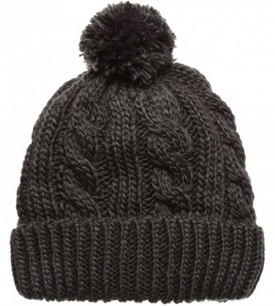 Skullies & Beanies Women's Thick Oversized Cable Knitted Fleece Lined Pom Pom Beanie Hat with Hair Tie. - 1 Black&1 Dark Grey...