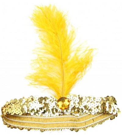 Headbands 20's Sequined Showgirl Flapper Headband with Feather Plume - Yellow - CP12MAH10UO $17.75