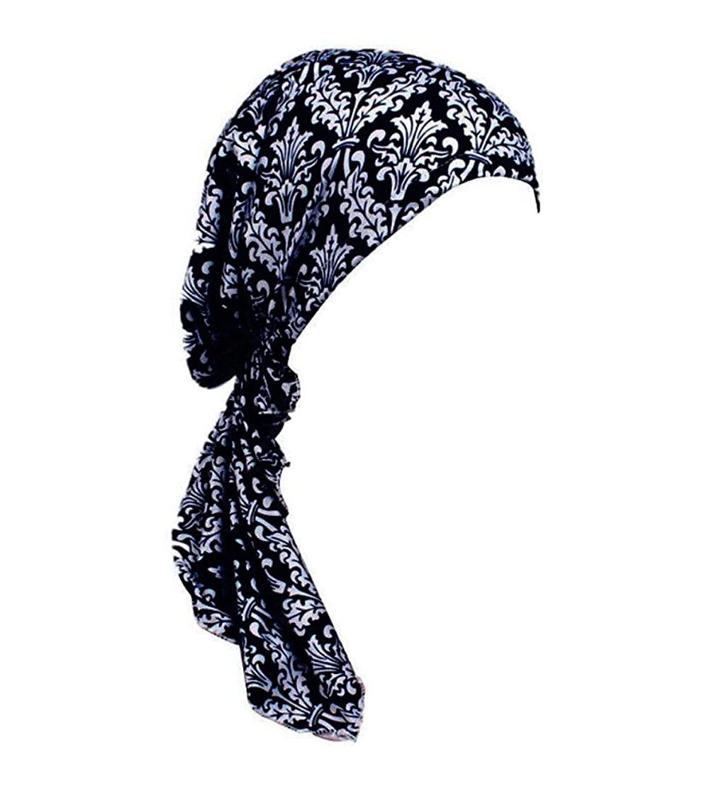 Skullies & Beanies Scarf Cotton Lined Pretied Beanie Turban Chemo Pre-Tied Headwear Bandana for Cancer - Navy - CN186W6GG32 $...
