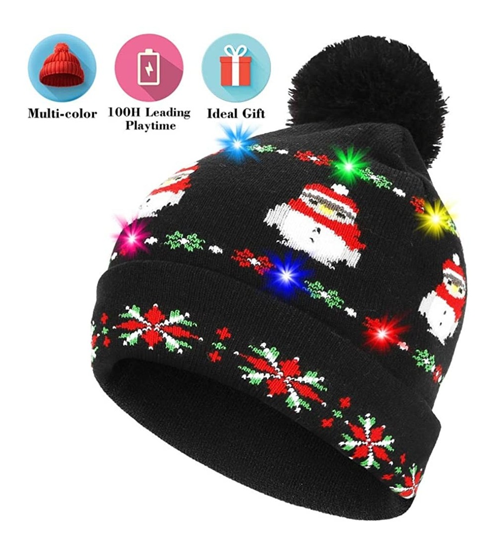 Skullies & Beanies Light Up Hat Beanie LED Ugly Xmas Party Beanie Cap Flashing Christmas Hat Knitted Cap for Women Kids - C21...