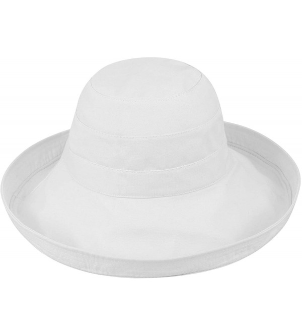Women's Cotton Summer Beach Sun Hat with Wide Fold-Up Brim - C-white ...