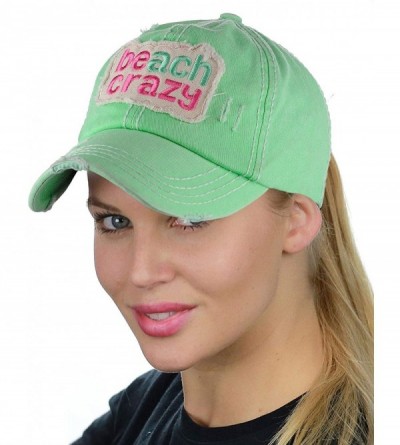 Baseball Caps Womens Distressed Vintage Unconstructed Embroidered Patched Ponytail Mesh Bun Cap - Beach Crazy-mint - CW18QK34...