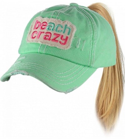 Baseball Caps Womens Distressed Vintage Unconstructed Embroidered Patched Ponytail Mesh Bun Cap - Beach Crazy-mint - CW18QK34...