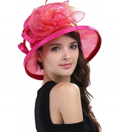 Sun Hats Women Kentucky Derby Horse Race Fascinator Church Fancy Party Top Hat S043 - Hot Pink - C917YU2HAUZ $21.68