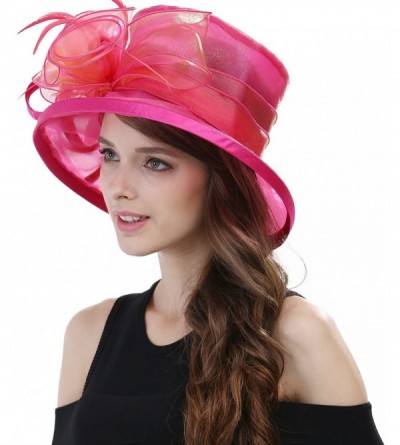 Sun Hats Women Kentucky Derby Horse Race Fascinator Church Fancy Party Top Hat S043 - Hot Pink - C917YU2HAUZ $21.68