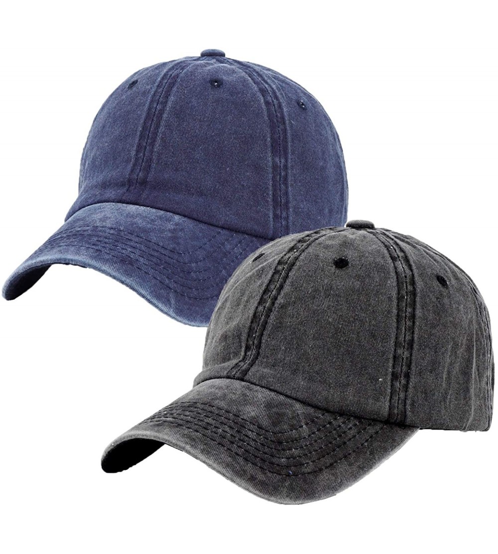 Baseball Caps Women Men Vintage Jeans Washed Distressed Baseball Cap Twill Adjustable Dad Hat - C-2 Packs Black&blue - C418QN...