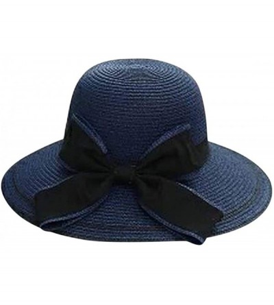 Sun Hats 1 pcs Women Sun Hat Floppy Foldable Ladies Bow Straw Beach Sun Summer Hat Wide Brim Jazz Straw Hats - Khaki - CS18ON...