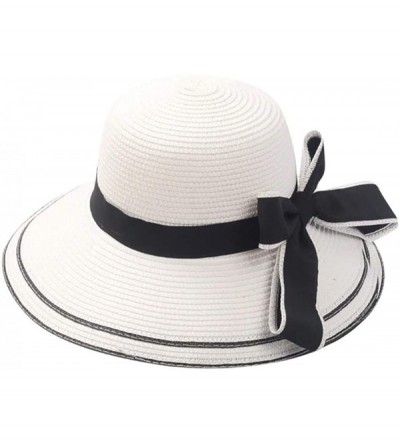 Sun Hats 1 pcs Women Sun Hat Floppy Foldable Ladies Bow Straw Beach Sun Summer Hat Wide Brim Jazz Straw Hats - Khaki - CS18ON...
