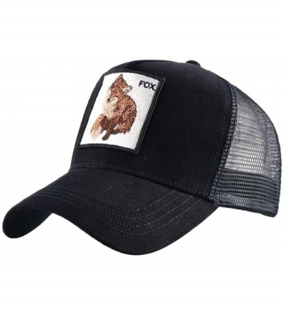 Baseball Caps Unisex Animal Mesh Trucker Hat Snapback Square Patch Baseball Caps - Black Fox - CM18TWXXG62 $12.77