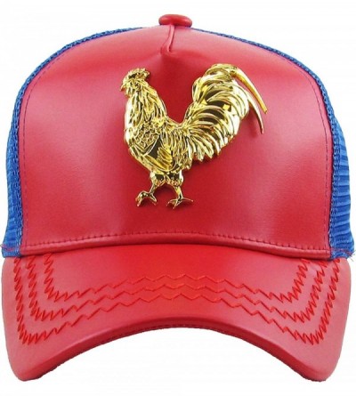 Baseball Caps Dominican Republic Gold Badge Wolf Rooster Tuna Trucker Cap Adjustable Snapback Hat - 2.(rooster) Red/Royal - C...