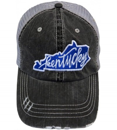 Baseball Caps Embroidered Kentucky State Patch Grey Distressed Look Trucker Cap Hat Western - CT187O9LEX6 $20.75
