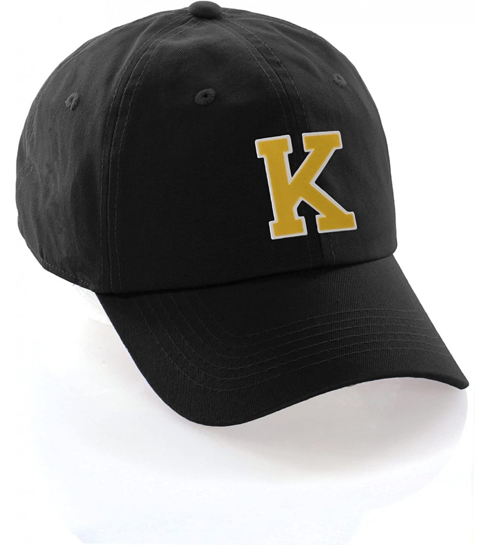 Baseball Caps Customized Letter Intial Baseball Hat A to Z Team Colors- Black Cap White Gold - Letter K - CA18ET2H6NN $30.44