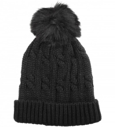 Skullies & Beanies Women's Knit Cold Weather Beanie Hat with Pom Pom - Black - CD18HA5MYE2 $7.73
