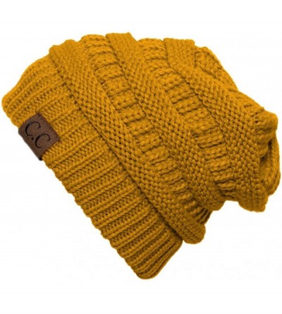 Skullies & Beanies Thick Knit Soft Stretch Beanie Cap - Mustard - CJ11PEGP9U3 $12.18