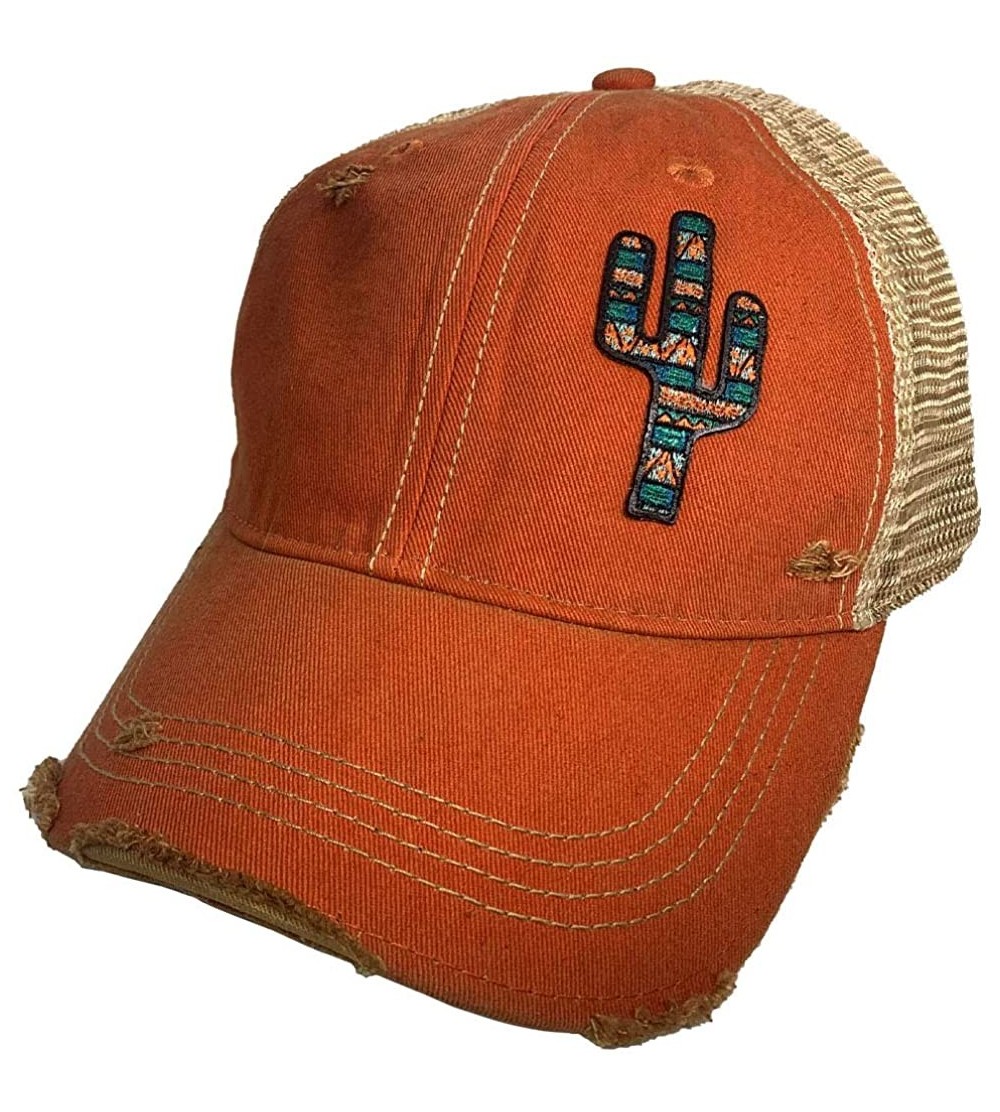 Baseball Caps Distressed Soft Mesh Snap Back Western Themed Women's Hat - Southwest Cactus – Vintage Orange - CR197MLUQWO $40.66