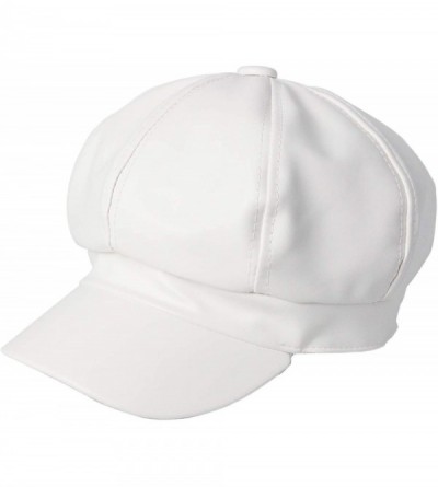 Berets Women Newsboy Hat Cap for Ladies Visor Beret Hat - 2b9-pu Leather-white - CG186ZCDKQS $9.95