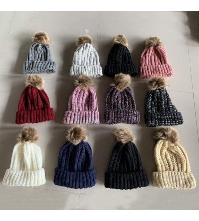 Skullies & Beanies Womens Winter Beanie Hat- Warm Cuff Cable Knitted Soft Ski Cap with Pom Pom for Girls - E - CH18ADUZ7RE $1...