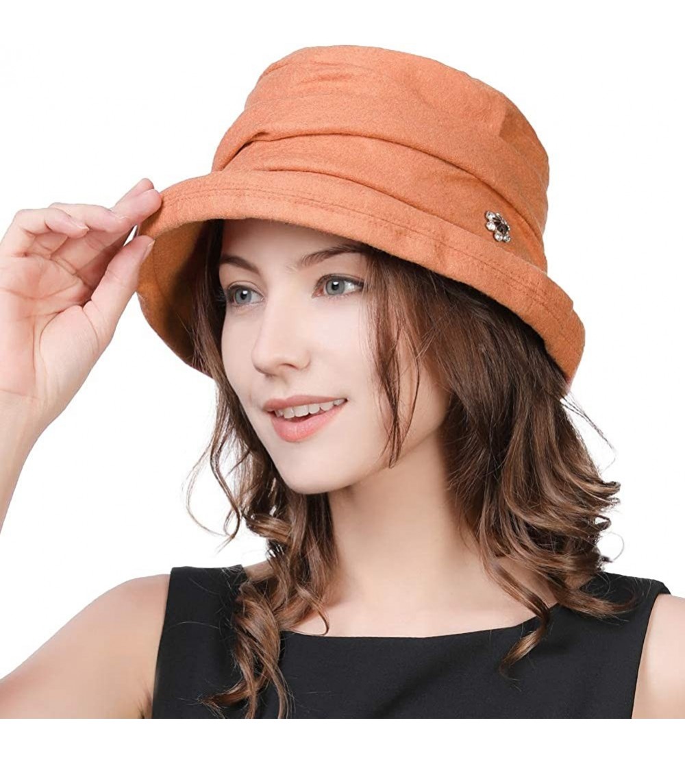 Sun Hats Cloche Round Hat for Women 1920s Fedora Bucket Vintage Hat Flower Accent - 16060_orange - CW12M68T5BP $22.94