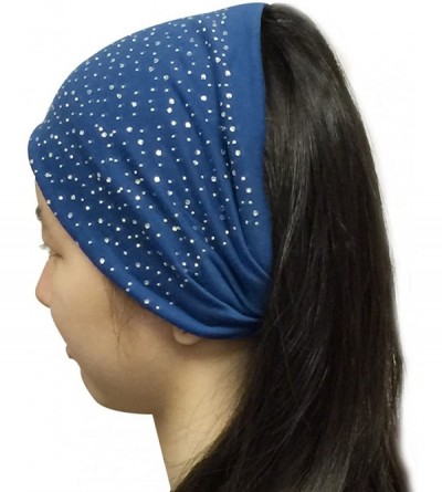 Cold Weather Headbands Wide Fabric Headbands with Sparkling Rhinestones - Midnight Blue - CQ11TDGLDE1 $23.31