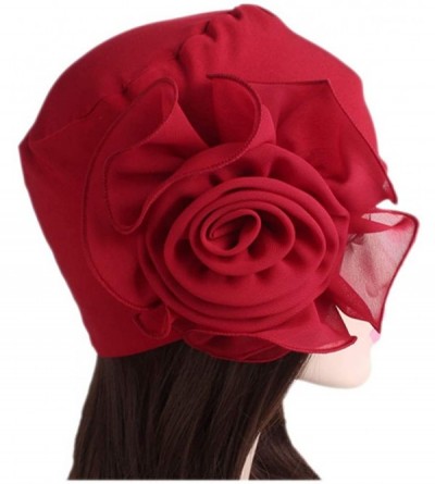 Skullies & Beanies Women's Flower Hat Chemo Beanie Head Wrap Cap for Cancer Patient - Red - CD18M8MKW3I $18.83