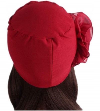 Skullies & Beanies Women's Flower Hat Chemo Beanie Head Wrap Cap for Cancer Patient - Red - CD18M8MKW3I $18.83