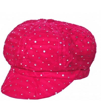 Newsboy Caps Womens Soft Sequin Newsboy Chemo Hat with Stretch Band- Fitted- for Cancer Hair Loss - 10- Hot Pink - CI11BHBSUS...