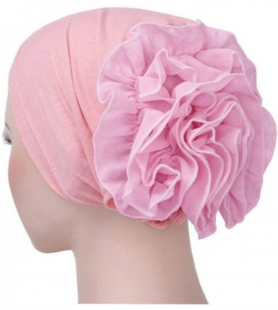 Skullies & Beanies Stay Beautiful Women Chemo Head Stretch Wrap Hat - Hair Loss Beanie Turban Cancer Pleated Cap - Pink - CC1...