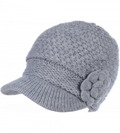 Skullies & Beanies Womens Winter Visor Cap Beanie Hat Wool Blend Lined Crochet Decoration - Heather Grey With Flower - CT18WI...