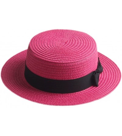 Sun Hats Adult Boater Caps Straw Hats - Rose Red - CC12E1V41L9 $17.43