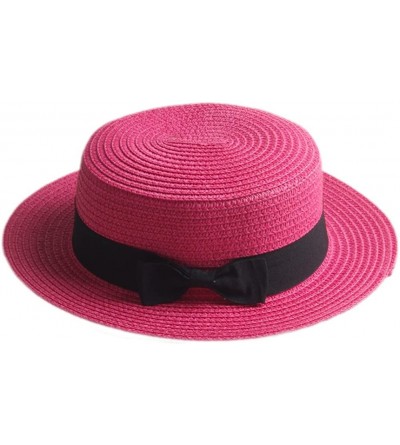 Sun Hats Adult Boater Caps Straw Hats - Rose Red - CC12E1V41L9 $17.43