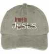 Baseball Caps Trust in Jesus Embroidered Cotton Washed Baseball Cap - Khaki - C812KMEPFBT $33.77