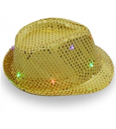 Fedoras Unisex Sequin Panama Hat Short Brim Sun Hat Suitable for Party and Club- Light up The Night - Yellow - CM18OWCDK6W $5...