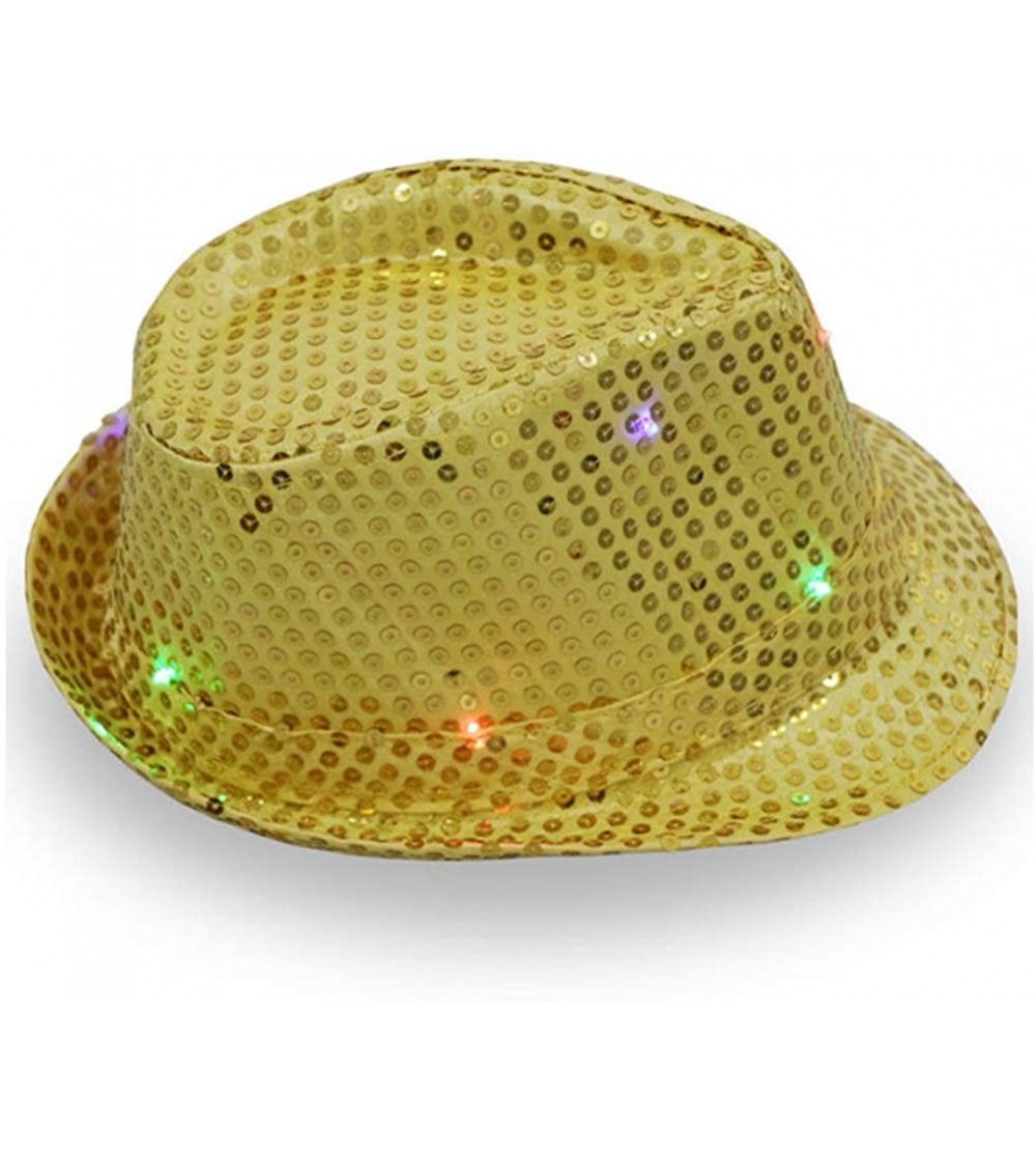 Fedoras Unisex Sequin Panama Hat Short Brim Sun Hat Suitable for Party and Club- Light up The Night - Yellow - CM18OWCDK6W $3...