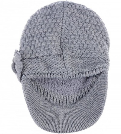 Skullies & Beanies Womens Winter Visor Cap Beanie Hat Wool Blend Lined Crochet Decoration - Heather Grey With Flower - CT18WI...